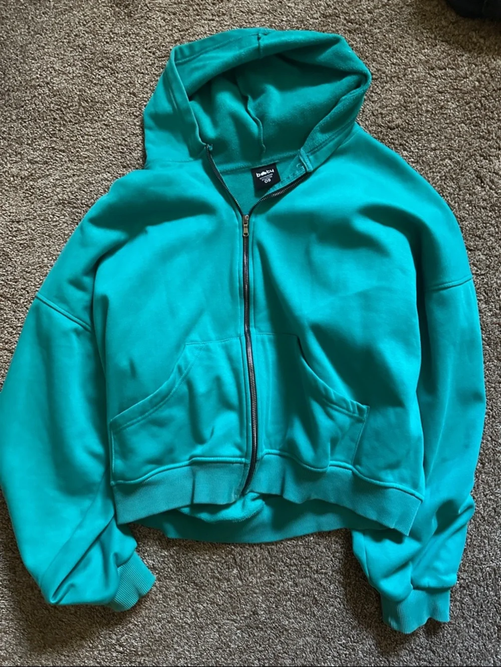 Teal Boyfriend Zip-Up Cropped Hoodie - Picture 1 of 4